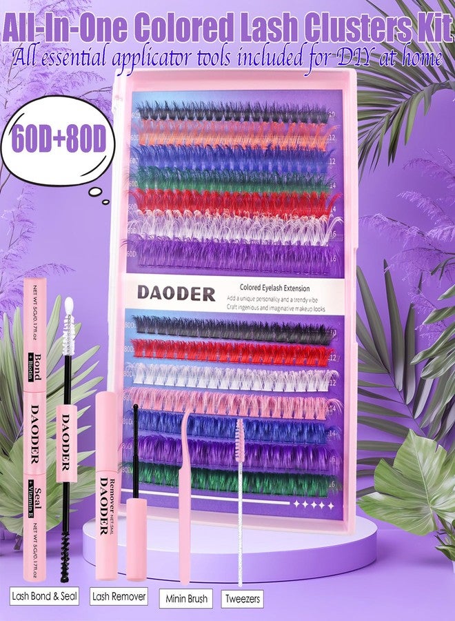 داودر مجموعة رموش DAODER الملونة، وصلات رموش كثيفة بألوان متنوعة، مناسبة للهالوين والتنكر، متوفرة بألوان الوردي والأحمر والأزرق والأبيض والبنفسجي، بتجعيد D، بطول 10-16 مم، مع مادة لاصقة ومزيل (مجموعة رموش من 8 ألوان). - Image 2